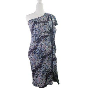 Gemma One Shoulder Sequin Print 100% Silk Slip Dress, Sz XS